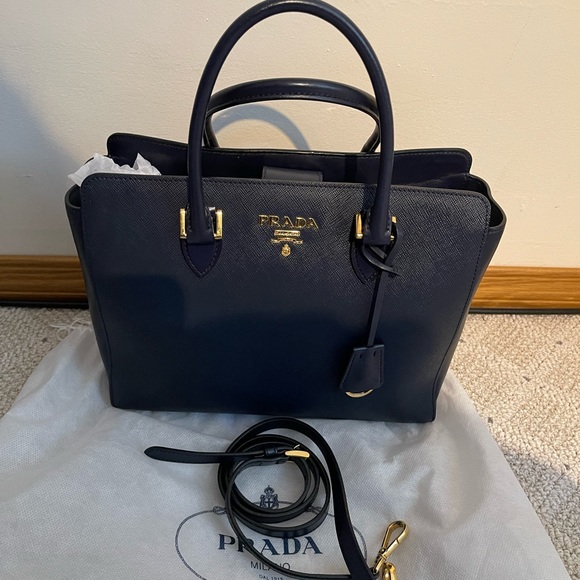 Prada Saffiano Soft Calfskin Tote Navy - Picture 4 of 10